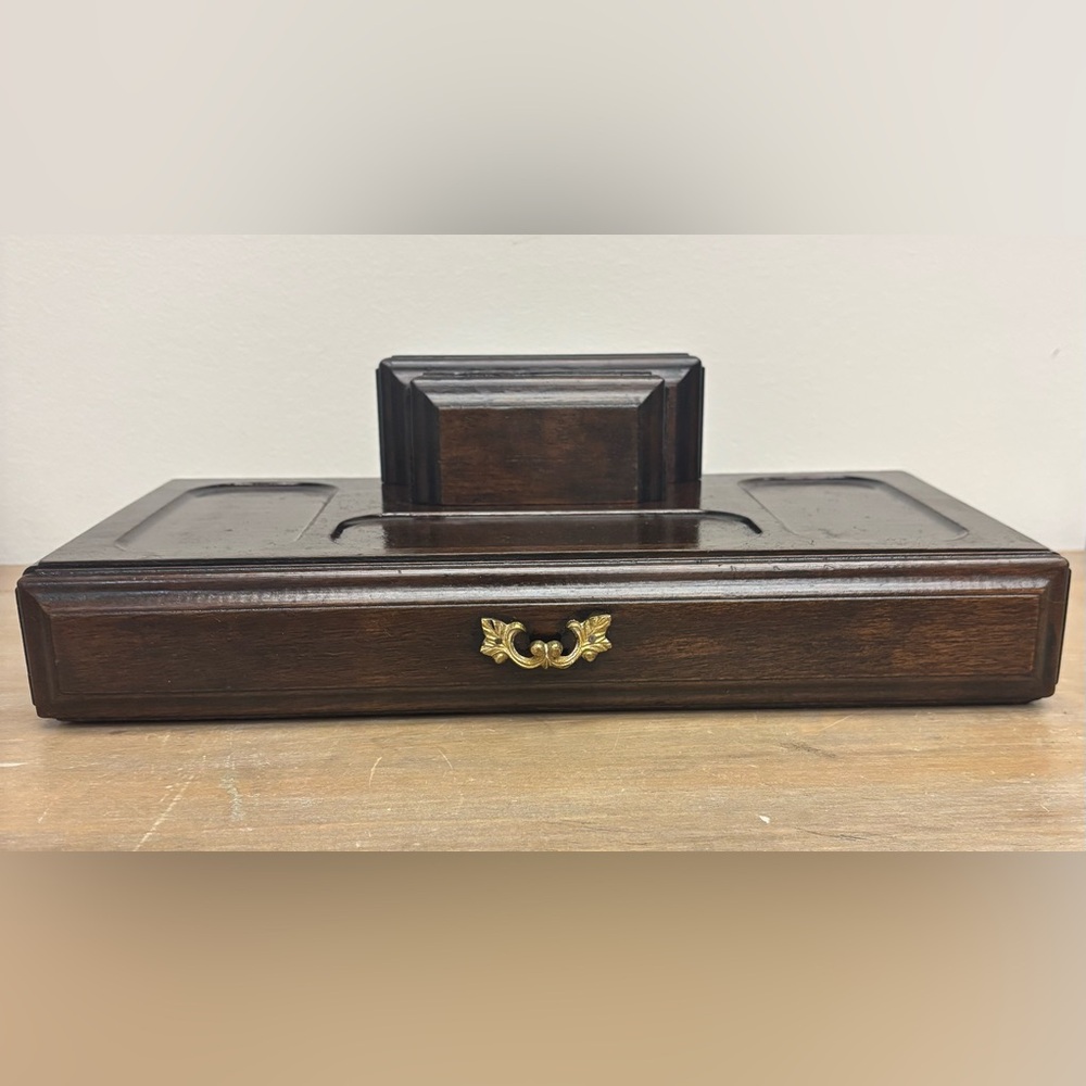 Mid Century London Leather Japan Wooden Valet Box, Jewelry box